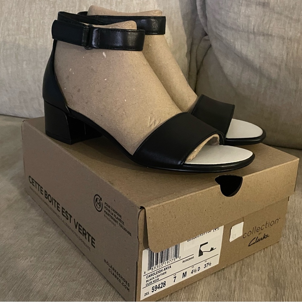 Collection by Clarks. Caroleigh Anya Black Leather - Heeled Sandal